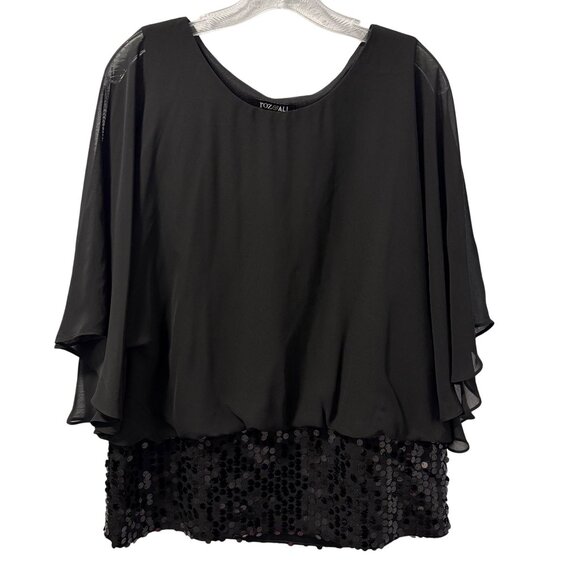 Black Roz & Ali Chiffon Blouse With Sequined Hem Womens Size L Blouse - Picture 3 of 12